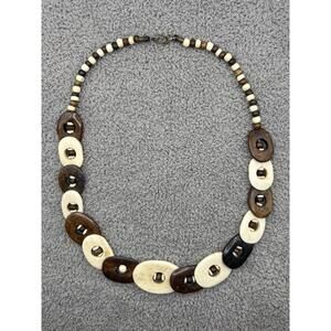 Vintage Wood Bone Bead Necklace Earth Tone Statement Boho